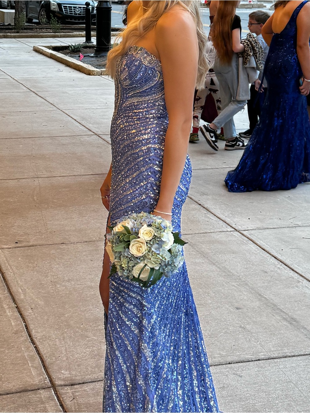 Jovani Periwinkle Sequin Strapless Prom Gown - Picture 1 of 5